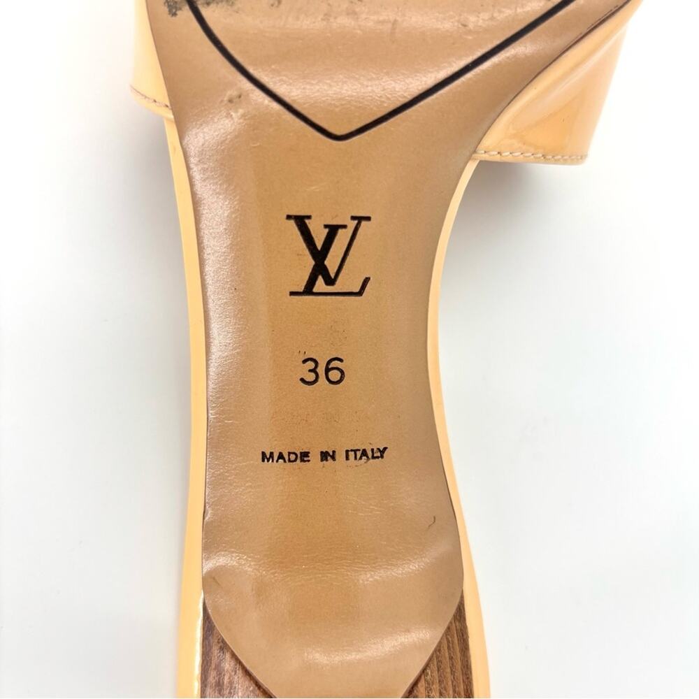 Louis Vuitton LV Dice Beige Charm Vernis Buckle Detail Slip On Mules Sandals 36 - Picture 8 of 9
